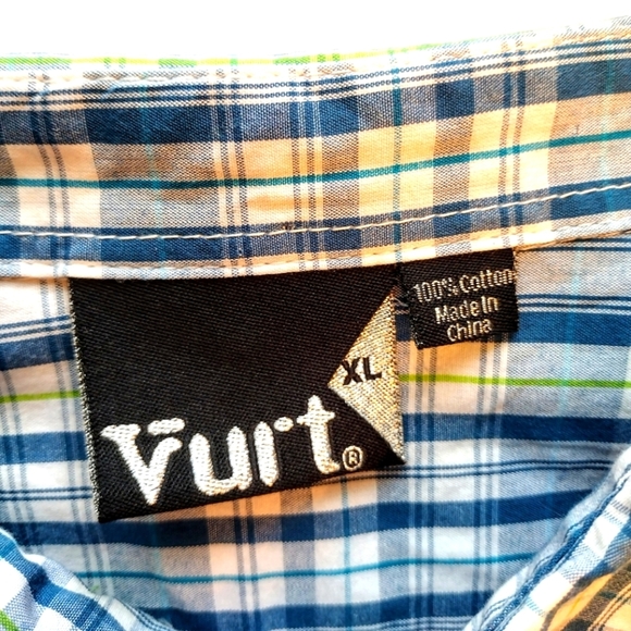 VURT Plaid Long Sleeve Button Up Casual Shirt, Size XL, White/Blue/Green - Picture 6 of 9